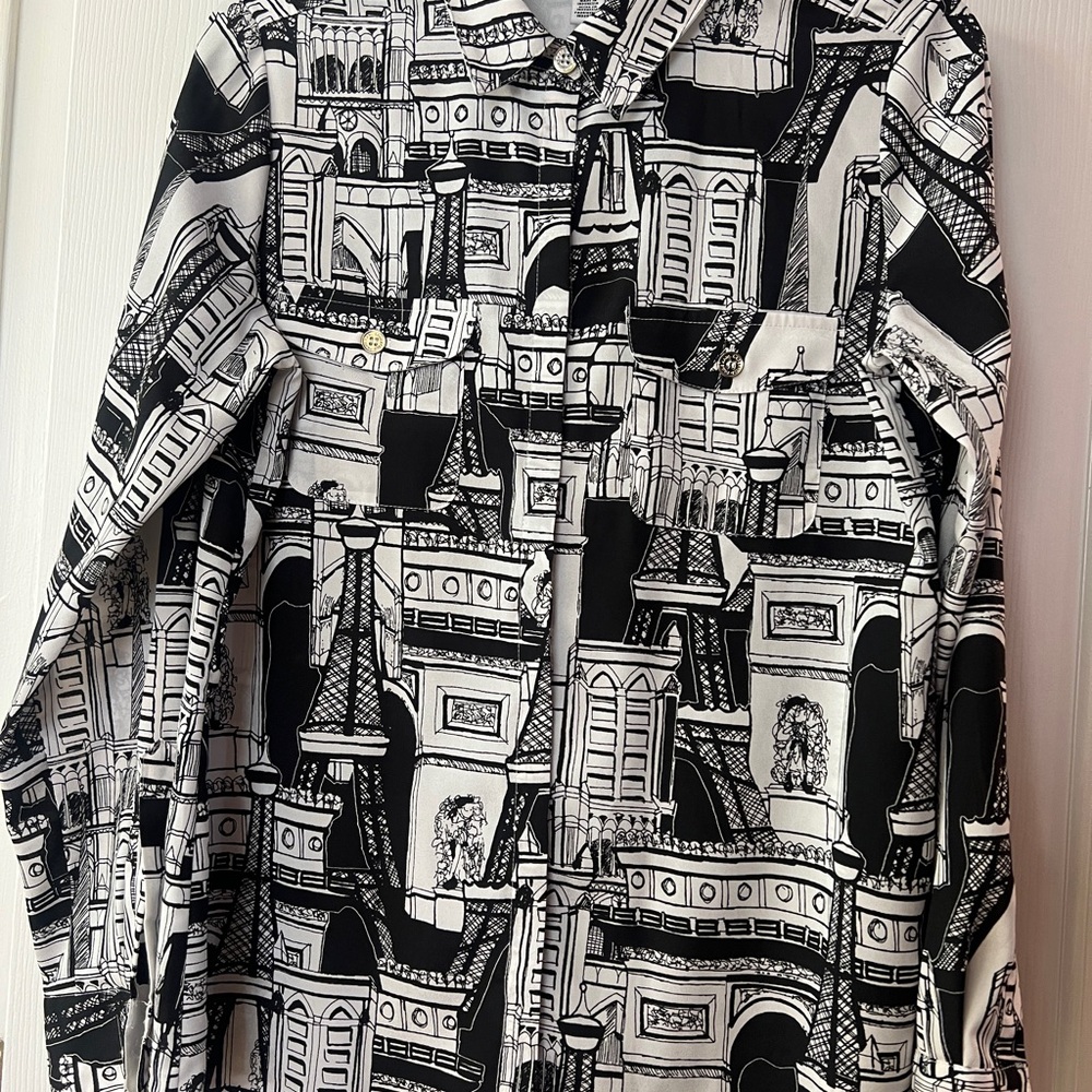 Karl Lagerfeld Black & White Graphic Architectural Print Blouse